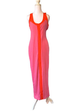 NWT Micas Pink Red Colorblock Bodycon Maxi Dress Size M